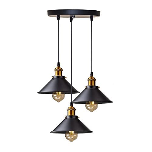 Image of DELIPOP Vintage 3-Light Hanging Pendant Light Height Adjustable, Industrial Hanging Ceilings Fitting, Metal Ceiling Light for Dining Room Kitchen Foyer Hallway Entryway Bedroom (E27 Base, NO Bulbs)