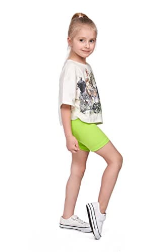 Image of SOFTSAIL Girls Leggings Cycling Shorts Short Cotton Sport Dancing Gymnastic Breathable Comfy Stretchable Lime 5-6 Years