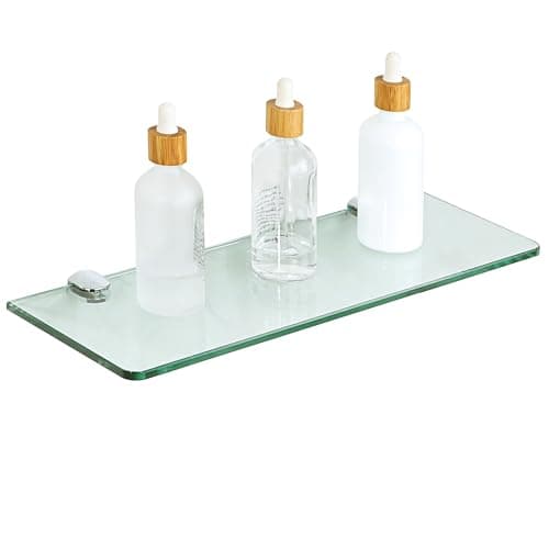 Image of SAYAYO Bathroom Glass Shelf Wall Mounted 7MM Tempered Transparent Glass with Chromed Shelf Brackets 380MM Length, EGBL1012R-C