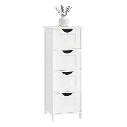 Image of VASAGLE Bathroom Floor Storage Cabinet, Bathroom Storage with 4 Drawers, Bathroom Cabinet Freestanding, 30 x 30 x 82 cm, Modern Style, White LHC40W