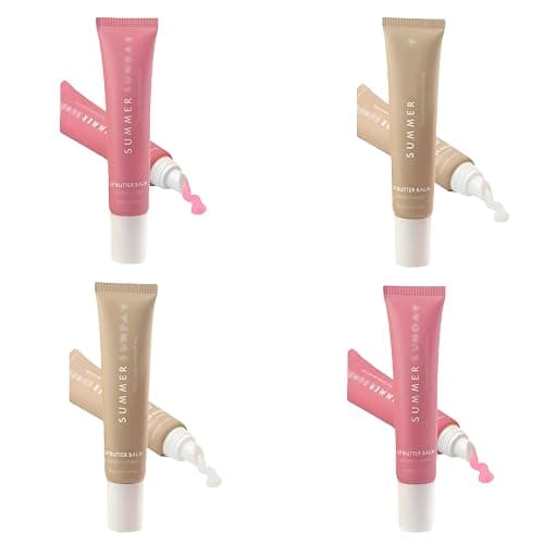 Image of Summer Lip Butter Balm 4pcs, Natural Colored Moisturizing Gloss Oil Lipstick, Contains Shea Butter Essential Lip Oil for Relieving Dry Lips, Moisturizing Lip Care for Men Women