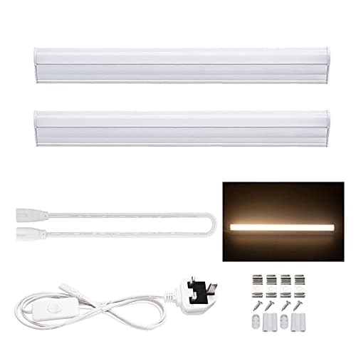 Image of Tekmelau 30cm LED Under Cabinet Light, 5W 3000K Warm White Connectible with ON/Off Switch UK Power Plug, Led Batten Light for Kitchen/UnderCabinet/Ceiling/Garage/Office/Shed/Shop 2-Pack