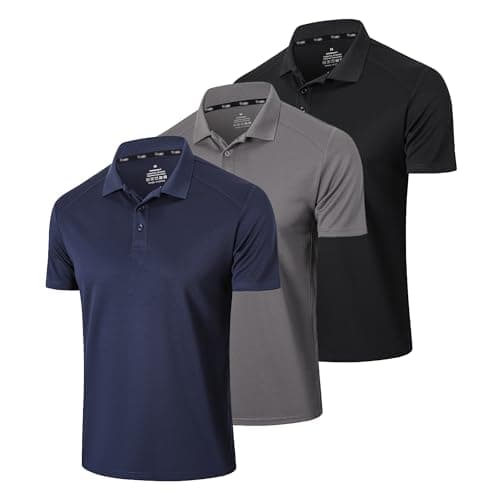 Image of Gaiatiger 3 Pack Mens Polo Shirts Short Sleeve Quick Dry Lightweight Golf Casual Collared Tops Breathable Moisture Wicking Work Shirts(0427) Black Grey Navy-L