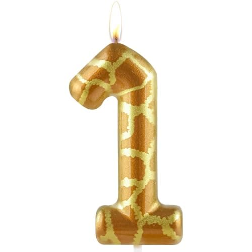 Image of Number 1 Candles 1st Birthday Candles Giraffe Gold Happy Birthday Candle Premium Wax & Metallic Design Giraffe Themed Cake Topper Decorations for Birthday Party Anniversary Celebration Supplies