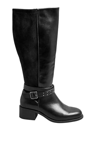 Image of Yours - Faux Leather Buckle Detail Knee High Boots In Extra Wide Eee Fit - Women's