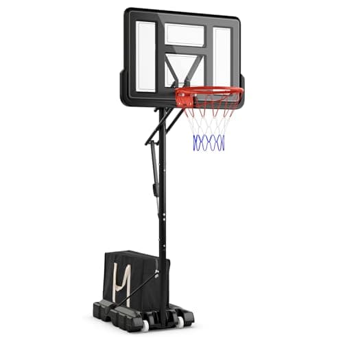 Image of COSTWAY 10ft Basketball Hoop and Stand, Adjustable Height Portable Basketball System with Sturdy Base, Wheels and Weight Bag, Indoor Outdoor Freestanding Backboard Set for Kids Adults (Red+White+Blue)