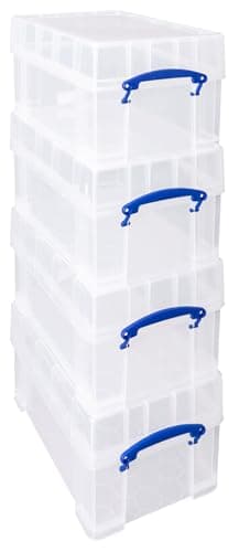 Image of Really Useful Box Plastic Storage 9 Litre Clear with XL Lid (Pack of 4)