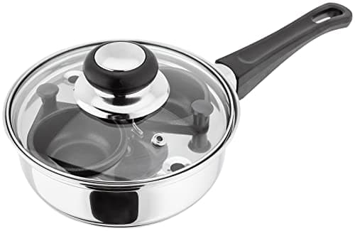 Image of Judge Essentials Two Cup Egg Poacher and Stainless Steel Frying Pan, 16cm, Vented Glass Lid and Stay-Cool Handle