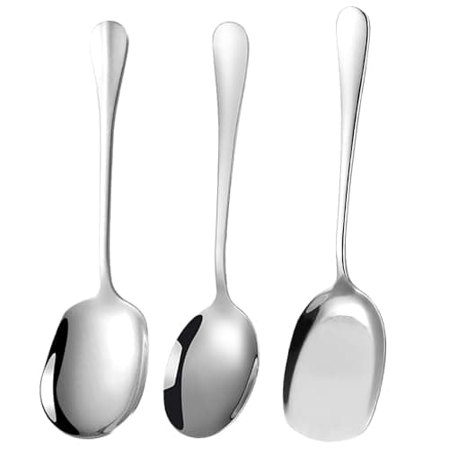 Image of 3pcs Large Buffet Serving Spoons, Stainless Steel Cooking Spoon Serving Utensil Silver Table Slotted Spoons Set Communal Spoon Utility for Catering Dinner Service Restaurant Home Use (8.58-8.78 inch)