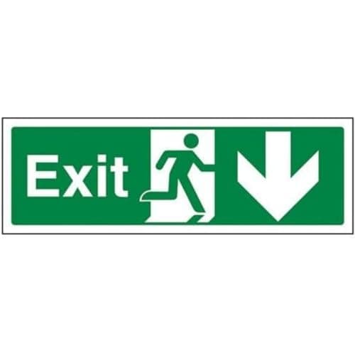 Image of V Safety Exit Arrow Down Sign - 300mm x 100mm - Self Adhesive Vinyl