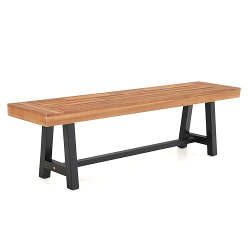 Image of MFSTUDIO Wooden Garden Bench 3 Seater, 100% Acacia Wood Bench, Weather-Resistant, Surface Pre-treated with oil, Outdoor Porch Patio Park Seat Chairs, Teak Color (1)
