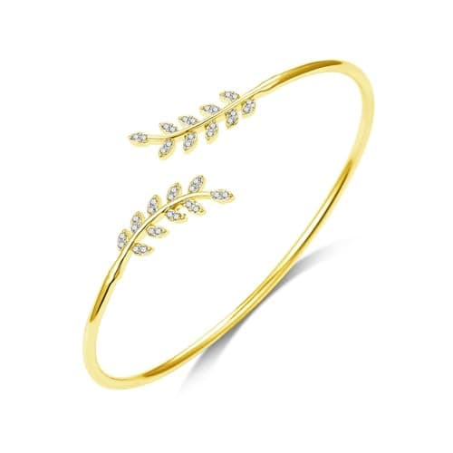 Image of Philip Jones 18k Gold Plated Leaf Bangle Created with Zircondia® Crystals