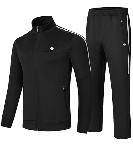 Image of MoFiz Mens Casual Tracksuit Set 2 Pieces Athletic Sweat Suits Long Sleeve Full Zip Workout Running Joggers Sports Set with Zip Pockets Black Tag US L=EU XL