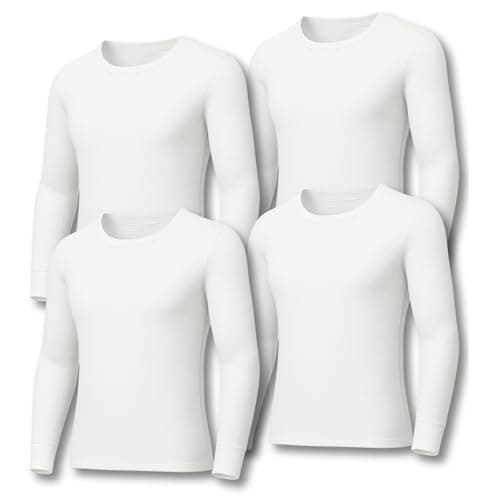 Image of Deck and Beach Mens 4 Pack Thermal Tops Long Sleeve or Short Sleeve 0.40 TOG Warm Soft Touch Base Layer Undershirts for Winter (White, Medium)