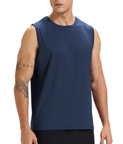Image of Rane Sports Men's Sleeveless Shirt Workout Training Tank Top Gym Quick-Drying Running Athletic Muscle Shirt Navy Blue M