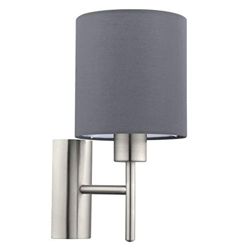 Image of Britalia Brushed Chrome Vintage Indoor Wall Light with Fabric Grey Shade | Discreet On Off Rocker Switch Operated | 1 x E27 Lamp Bulb Required (Not Included)