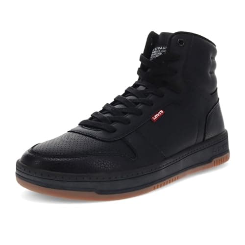 Image of Levi's Mens Drive Hi Vegan Synthetic Leather Casual Hightop Sneaker Shoe, Black/Gum, 6.5 UK