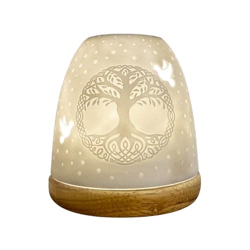 Image of Cello Porcelain Tall Tealight Holder Dome - Tree of Life Design with 3D Projection Image for Scented Unscented LED Candle Wax Warmer Gift Ornament for Home Bedroom Mum Dad