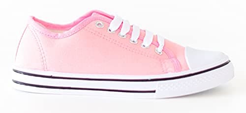 Image of Ladies Unisex Flat Casual LACE UP Girls Pumps Canvas Plimsolls Womens Trainers Shoes Gym Sports Trainers Lightweight Comfortable PE Pink