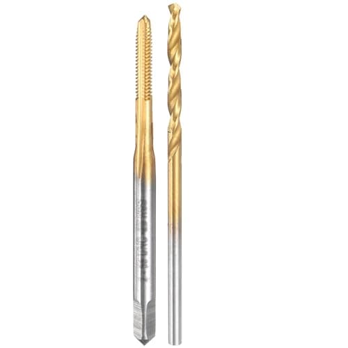 Image of sourcing map Tap and Drill Bit Set, 1pcs 2-56 UNC Straight Flute Thread Screw Taps & 1pcs 1.8mm Twist Drill Bits, Titanium Coated HSS-6542 Tapping Threading Tool Kit