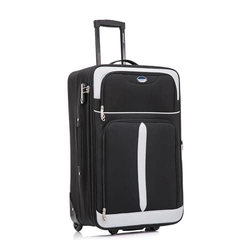 Image of Aerostar Medium 26” Lightweight Softshell Expandable Suitcase, Check in Luggage 2 Corner Wheels with Integrated Combination Lock (Black/Grey, 70 litres)