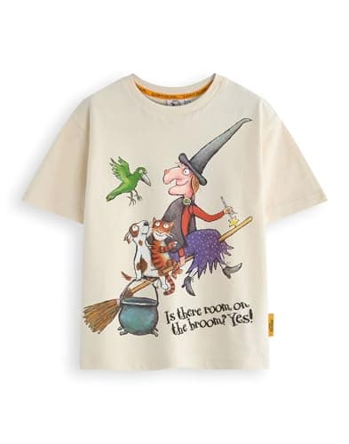 Image of Gruffalo The Friends Room on the Broom Childrens T-Shirt | Kids Witch & Friends Storybook Graphic Tee in Tan | Julia Donaldson Story Tale Book Apparel Top | Character Movie Merchandise Gift
