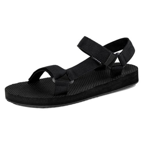 Image of riemot Summer Sandals for Women, Comfort Breathable Beach Casual Walking Sandal, Arch Support Slides with Adjustable Buckle Straps, Anti-slip Outdoor Sports Lightweight Sandals, Black UK7/EU40