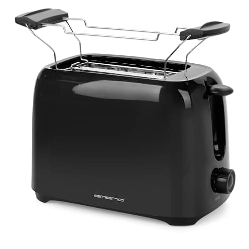 Image of Emerio TO-128676.3 Toaster for 2 Slice Toaster with Removable Crumb Tray + Break Button + 6 Adjustable Browning Levels + Roll Attachment + Cord Winding BPA Free 700W