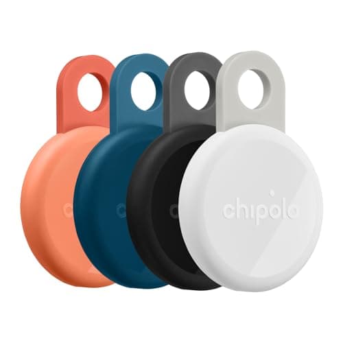 Image of Chipolo LOOP - Rechargeable Bluetooth Tracker for Key and Pocket Location, Compatible with Apple or Google, Call Your Phone & Out of Range Alerts for Android (4 Pack (Charcoal, Chalk, Navy, Coral))