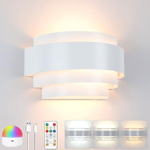 Image of Glowlit Battery Operated Wall Lights with Rechargeable Bulb, Touch & Remote, Timer Wireless Wall Sconces 19 Colors Indoor Cordless Wall Light for Bedroom, Living Room, White