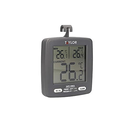 Image of Taylor Pro Freezer Thermometer, Energy Saving, Current-Min-Max Temperature Display, -4°F to -140°F Range, Black