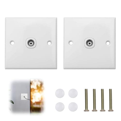 Image of 2PCS TV Aerial Socket Coaxial Wall Faceplate, Single Coax Outlet for TV and FM Radio Signal Standard White Wall Plate with Mounting Screws Flame Retardant Home Media Connection