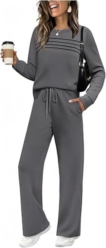 Image of PQCHAOQ Womens Lounge Wear Sets Long Sleeve Tracksuit Full Set Casual Pyjamas Two Piece Outfits Crew Neck Sweatshirts and Jogging Bottoms with Pockets