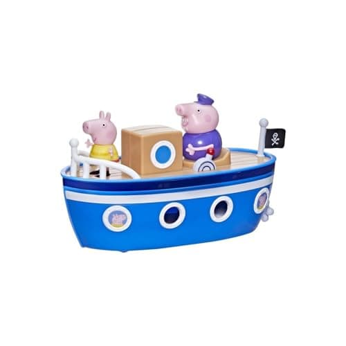 Image of Peppa Pig Grandpa Pig’s Cabin Boat Preschool Toy: 1 Figure, Removable Deck, Rolling Wheels, for Ages 3 and Up