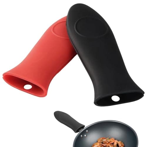 Image of 2-Pack Silicone Handle Covers for Cookware, Heat-Resistant Sleeves for Skillets & Pans, Non-Slip Grip Protectors (Red & Black)