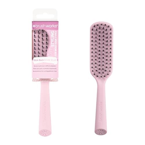 Image of Brushworks Slick Back Bristle Hair Brush – Firm Nylon Bristle Styling Brush for Smooth, Sleek Ponytails, Buns & Updos – Curved Design to Tame Flyaways, Made from 95% Recycled Materials