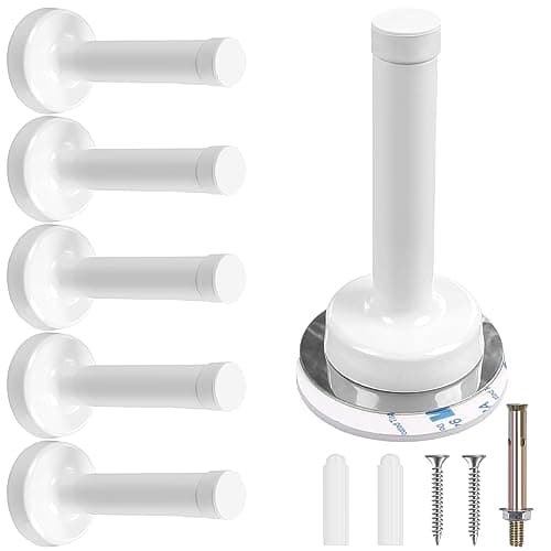Image of Door Stops, Door Stoppers for Floor Rubber Door Stopper Self Adhesive Doorstop Wall Mounted White Door Stop Heavy Duty Stainless Steel Doorstops with Sound Dampening Bumper, 6 Pack