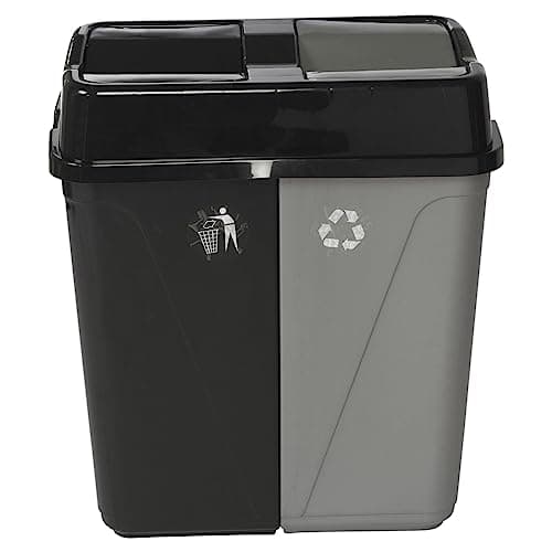 Image of URBNLIVING 100L Duo Kitchen Bin Waste Garbage Can 2 Compartments With Bas Connectors (Black/Grey)