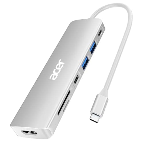 Image of Acer USB C Dock, 7 in 1 USB C to HDMI Hub, 2 USB 3.1 GEN1 and 5Gbps Type-C Data Port, 4K HDMI Port, PD 100W Charging, SD Card Reader, for iPad Pro MacBook Pro Acer Laptops and More (Silver)