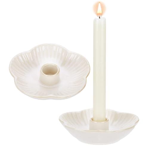 Image of PH PandaHall 2pcs Porcelain Candle Holders, Flower Shaped Candle Stick Holders White Ceramic Candle Tray for Holiday Table Decor Christmas Halloween Wedding Centerpiece Home Decoration