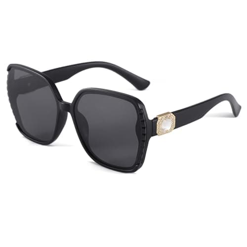 Image of Long Keeper Oversized Sunglasses for Women Vintage Crystal 70s Square Sunglasses Retro Luxury Large Frame Driving Glasses UV400 Protection (Black Grey)