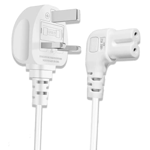 Image of 2M Figure 8 Power Lead, Compatible with Samsung TV, 90 Degree 2 Pin Power Cable, IEC C7 Power Cable/Connector/Mains/Supply/Cord with Fused Plug for TV Xbox Game Console LG Monitor PS5 PS4, White