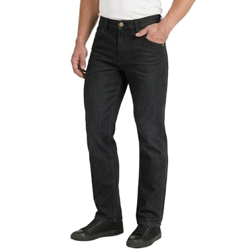 Image of Lee Cooper Men's Jeans Classic Regular Fit with 5 Pockets Design Zip Fly & Belt Loop Heavy Duty Denim Wash Stretch Plain Casual Workwear Durable Utility Straight Leg Work Pants (Black, 38W / 29L)