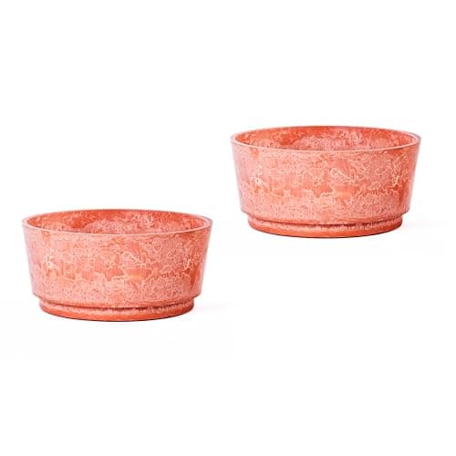 Image of Garden Gear Caesar Terracotta Bowl Planter - Marble Effect, Frost & Weather Resistant, UV Resistant, Indoor & Outdoor Use, Lightweight, Available in Small & Large Sizes (34.5cm Planter x2)