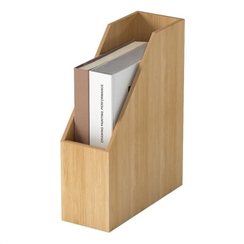 Image of Levede Magazine File Holder, Natural Bamboo Desk File & Magazine Organisers, Single Section Document Folder Rack for Office Home School Storage