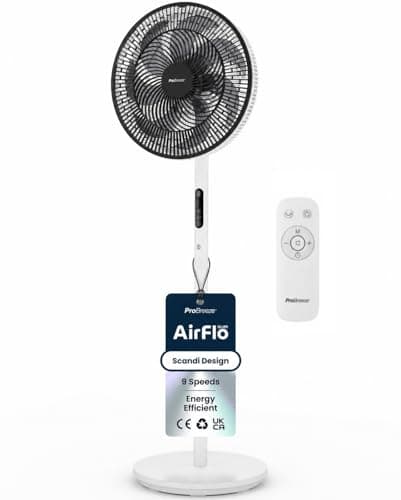Image of Pro Breeze AirFlo Slim 43 inch Pedestal Fan - Whisper Quiet & Powerful Standing Fan, Energy Efficient, 9 Speeds, Powerful Airflow, Adjustable Height, 95° Oscillation, Scandi Bedroom Night Home Office