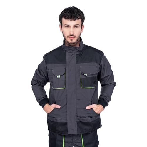 Image of Mazalat Mens Work Jacket, Heavy Duty Work Utility Coat, Multi Pockets, S - 3XL Sizes, Quality Workwear (L, Black/Green)