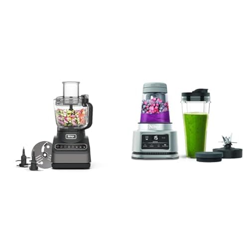 Image of Ninja Food Processor with 4 Automatic Programs; Chop, Puree, Slice, Mix, and 3 Manual Speeds, 2.1L Bowl, Black BN650UK & Foodi Power Nutri Blender 2-in-1, 700ml Cup & 400ml Bowl with Power Paddle