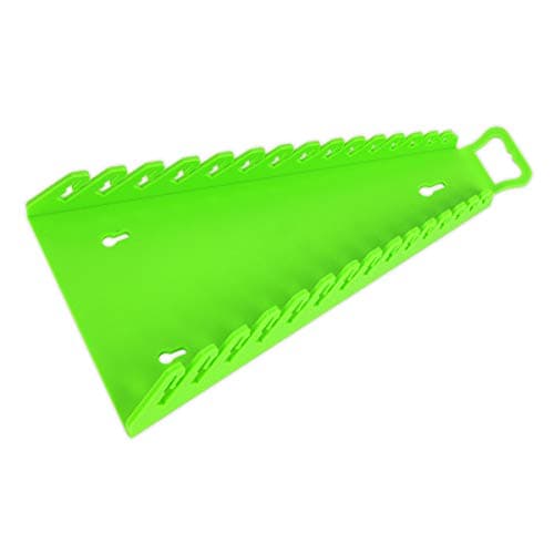 Image of Sealey Hi-Vis 15 Spanner Rack Small to Big Durable Material Wall Mount/Carry Handle ** WR09HV - Green - Small at top **