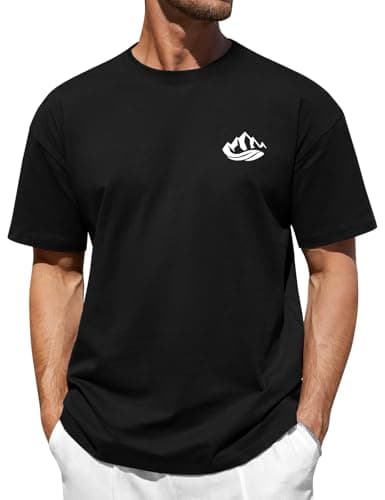 Image of Xnova Mens Tshirts with Mountains Pattern Printed, Short Sleeve T-Shirt Original Tee Crew Neck Versatile Soft Basics Casual Tops for Man (Black, L)